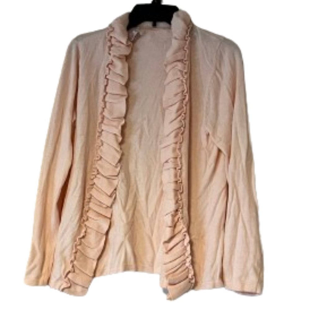 Chico's Pink Open Front Ruffle Trim Cardigan - Size 1